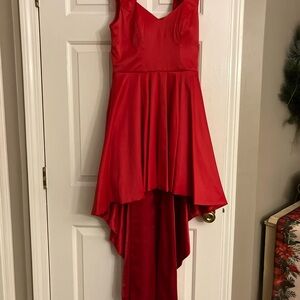 Sequin Hearts Vibrant Red Dress hi-low cold shoulder size 7